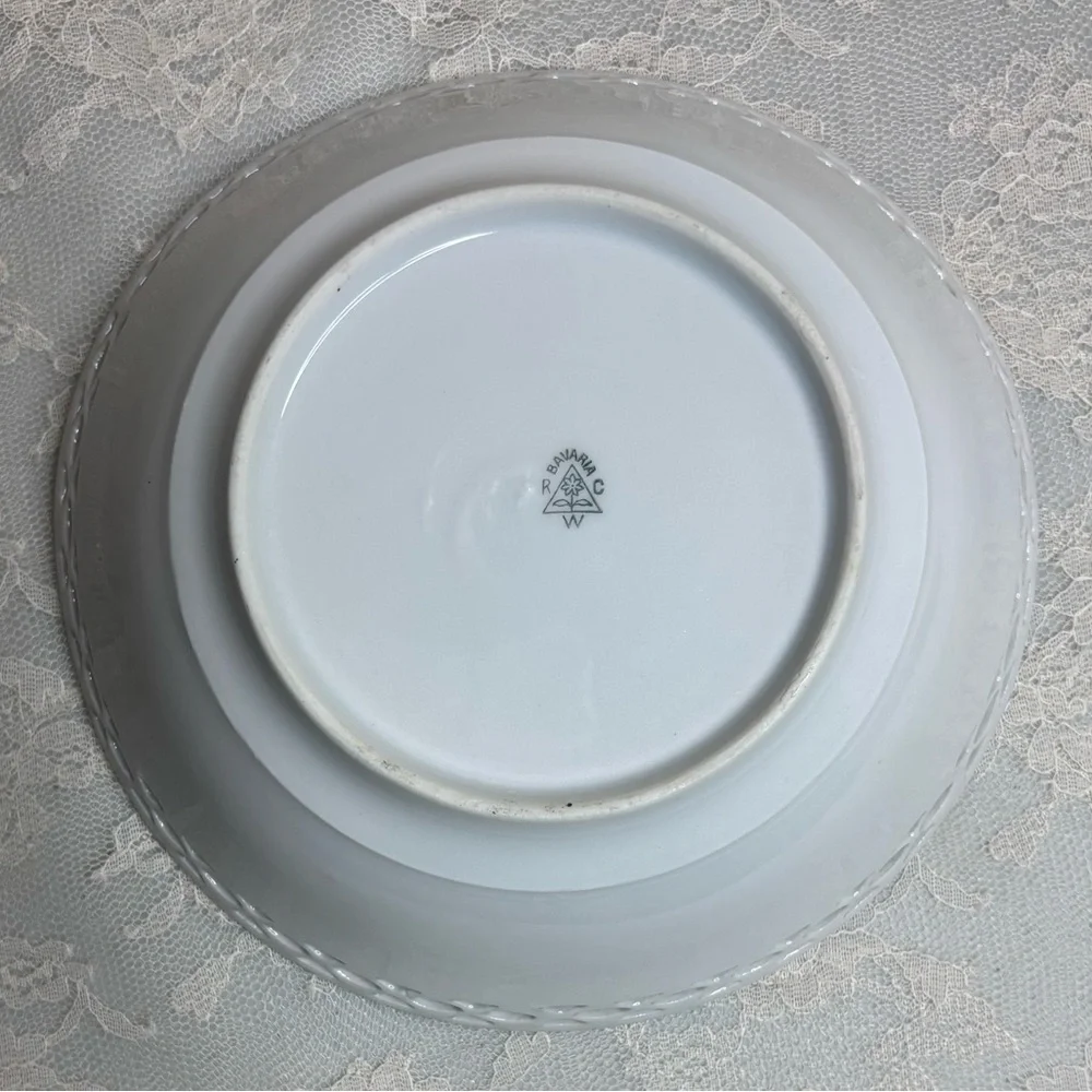 Vintage Floral Bowl Bavaria Serving Dish Cottage Rose Flower Cut Out Pink White